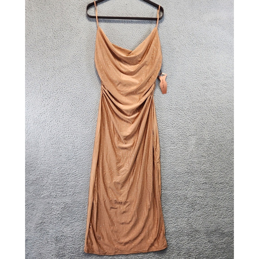Haute Monde Dress Womens Size L Rhinestone Embellished Spaghetti Strap Peach